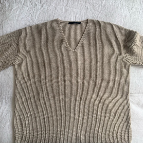 Jenni Kayne Cabin Wool Cashmere V Neck Oversized Knit Sweater Pullover Oatmeal - Picture 7 of 12